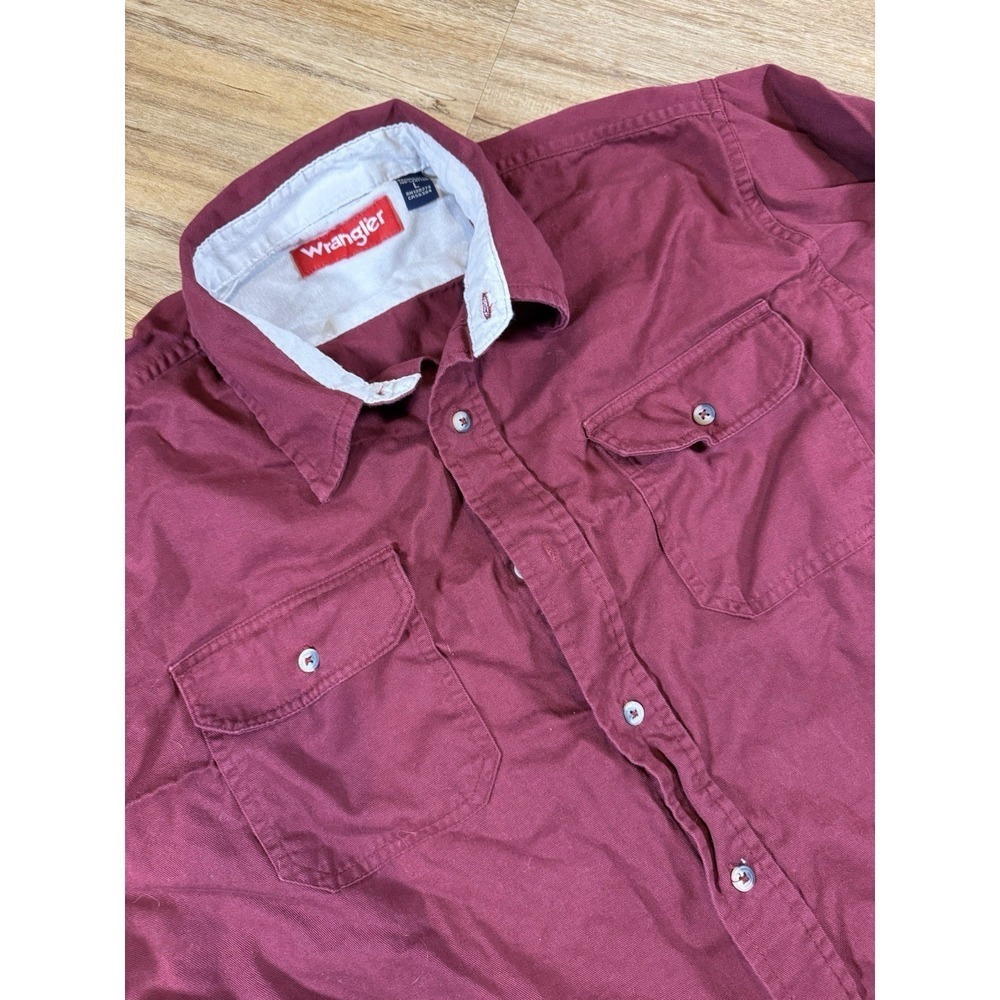 Wrangler Mens Large Burgundy Western Button Up Shirt Long Sleeve Cotton